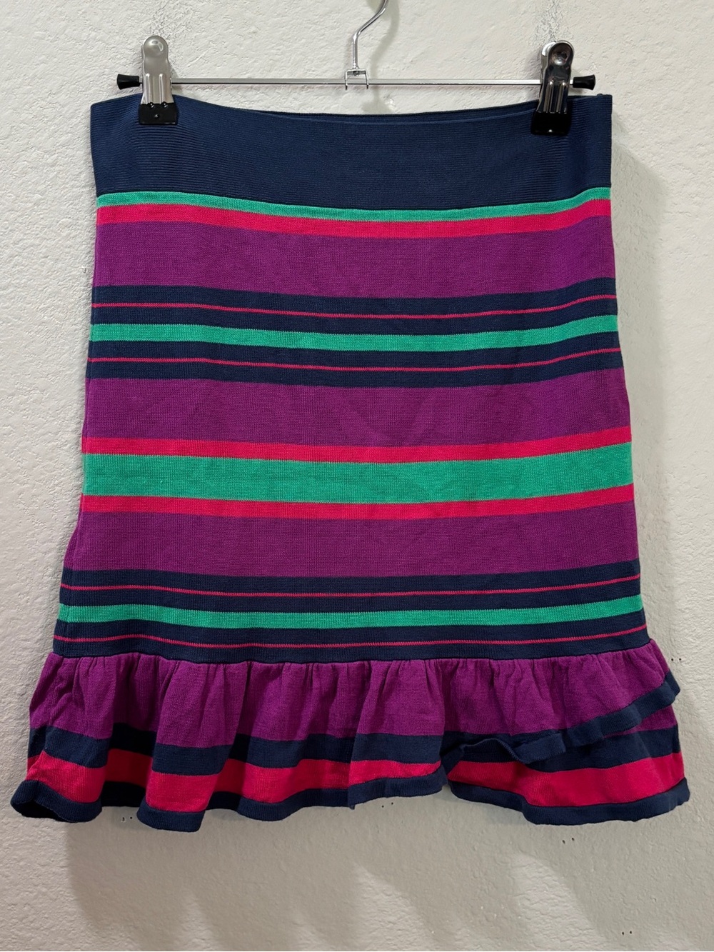 BCBGMAXAZRIA Striped Ruffle Hem Silk Blend Knit Skirt Size Small
